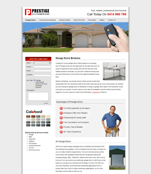 Prestige Door Services website before