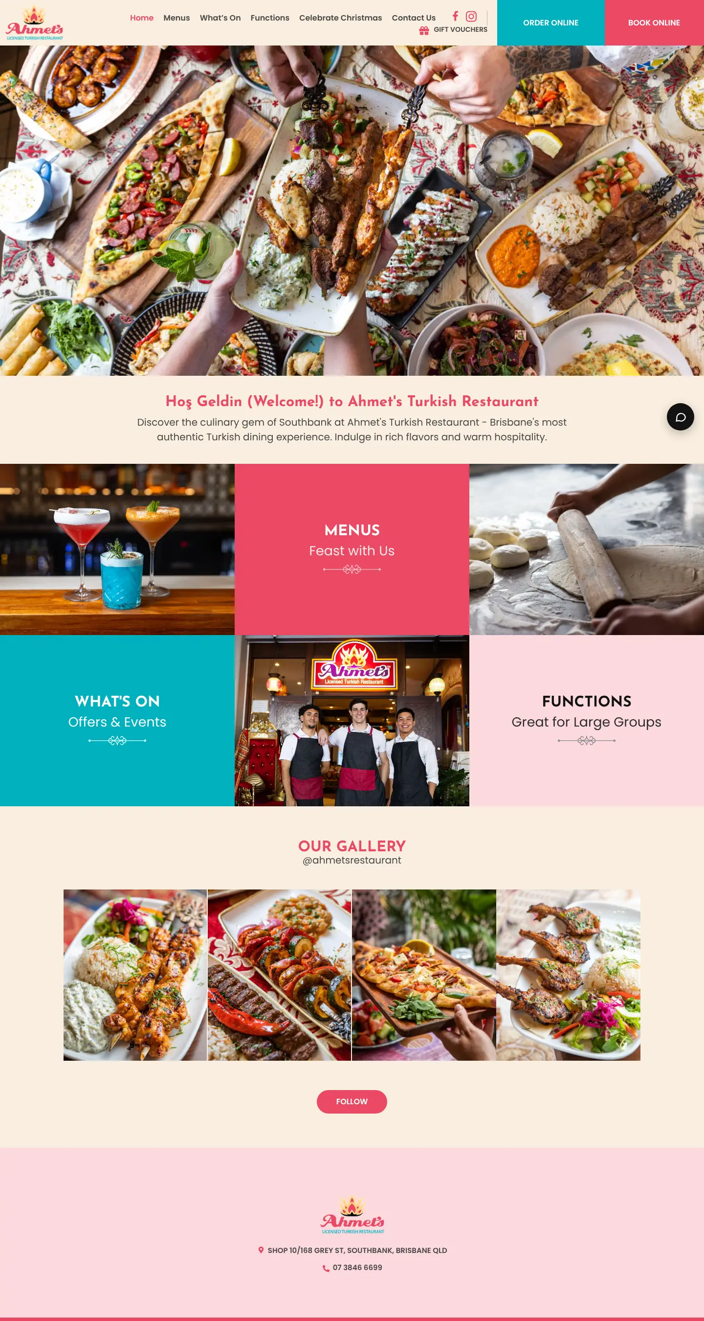 Desktop screenshot of Ahmet's Licensed Turkish Restaurant website showing Turkish food and restaurant navigation
