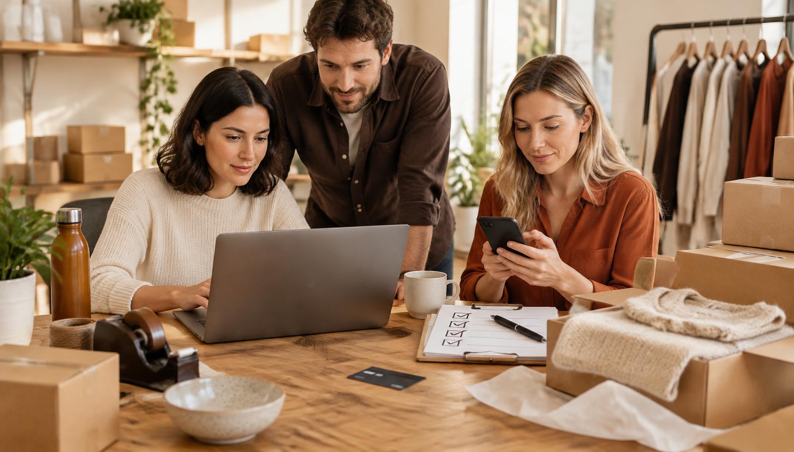 Australian online retail team checking a campaign journey on a laptop and phone