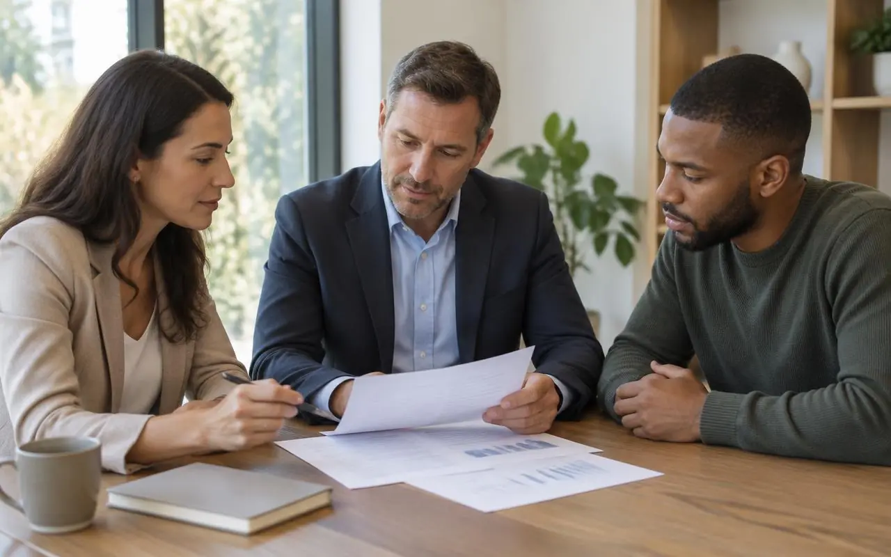 Adviser reviewing documents with clients