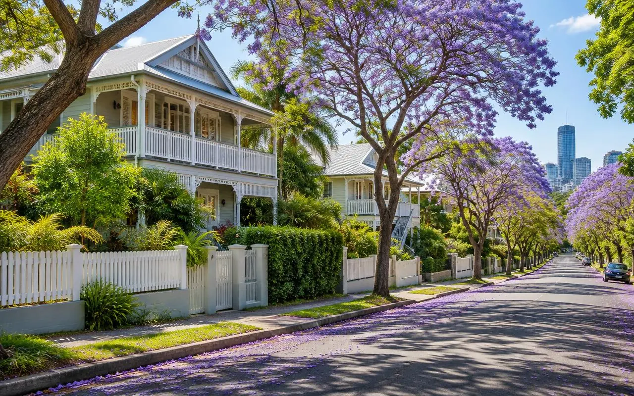 Tree lined street of Queenslander homes