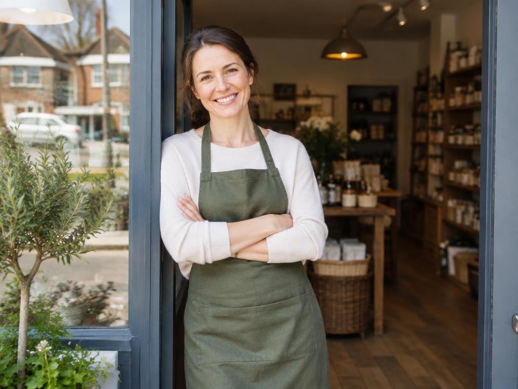 Business owner standing in the doorway of a small local shopfront