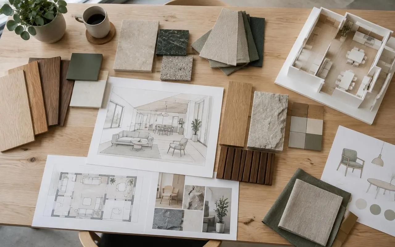 Material samples on a table