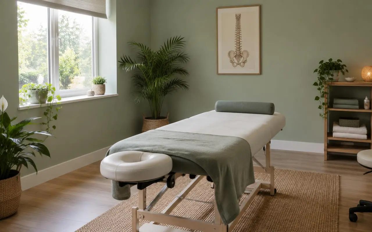 Treatment room with a table and plants
